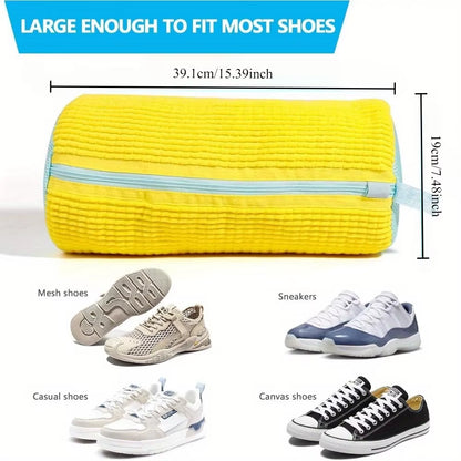 Durable Shoe Washing Machine Bag for All Shoe Types-Yellow with Blue Zipper,Ideal for Sneakers and Casual Shoes,Laundry Wash Bag